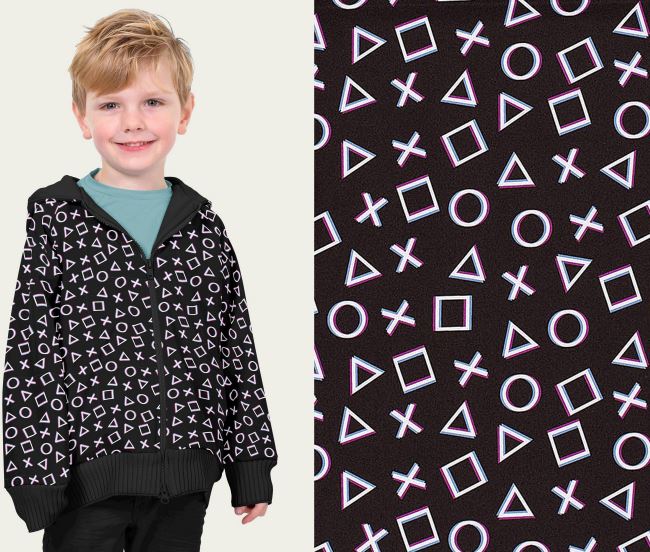 Softshell in black color with digital print of geometric shapes 20429/069