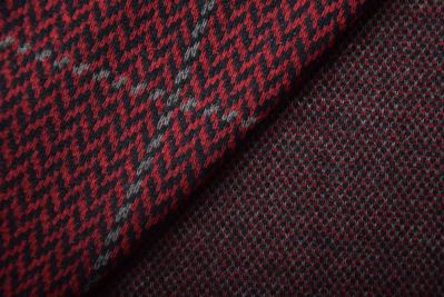 Red wool knit fabric with checkered pattern DS-NS078