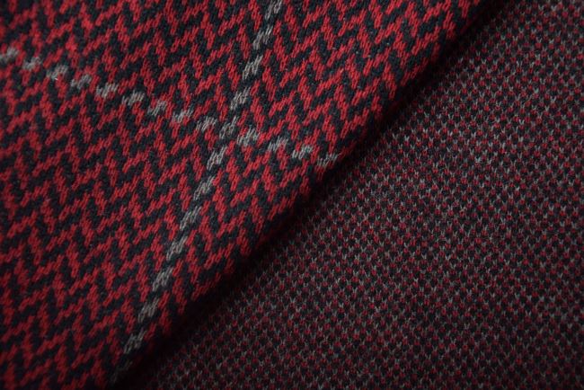 Red wool knit fabric with checkered pattern DS-NS078