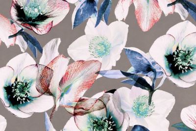 Viscose fabric in gray color with flower print MI41113/905 (1)