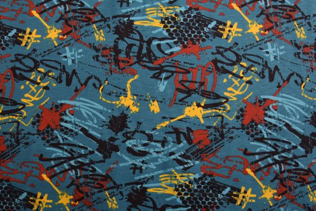 Cotton knit in kerosene color with abstract print 19643/024