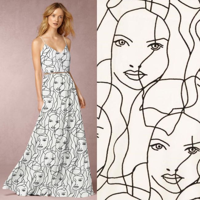 Viscose poplin in white with face print 210363.0002