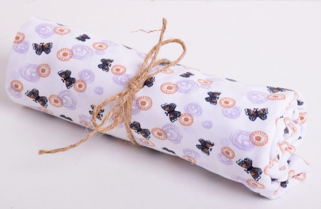 Roll of cotton knit with butterfly print ROOR4539-043D