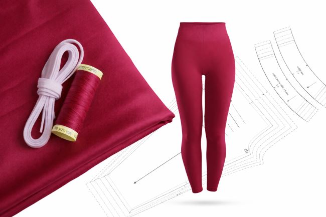 Set for sewing sports leggings in burgundy color SET37