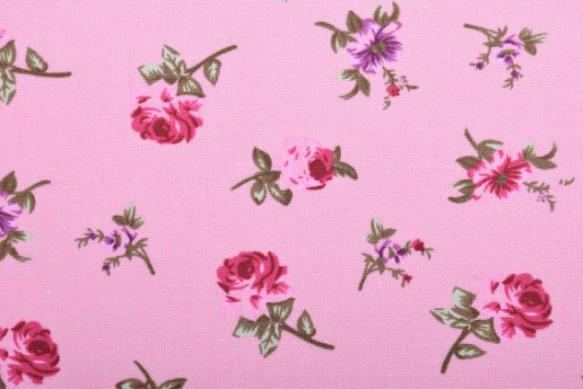 Viscose fabric with linen in pink color with flower print 11535/012