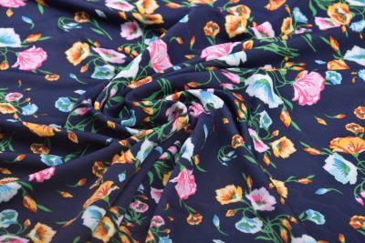 Stretch knit in dark blue with flower print TF556 (4)