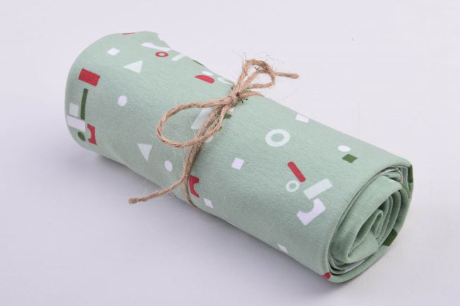 Roll of cotton knit in mint color with cube print RO19596/021