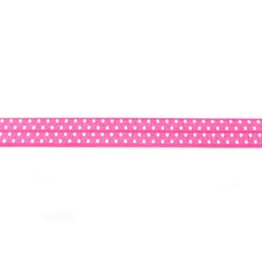 Edging elastic band in pink color with dots, 1.5 cm wide 30197