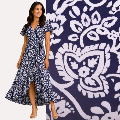 Viscose fabric in dark blue with flower print MOR4157