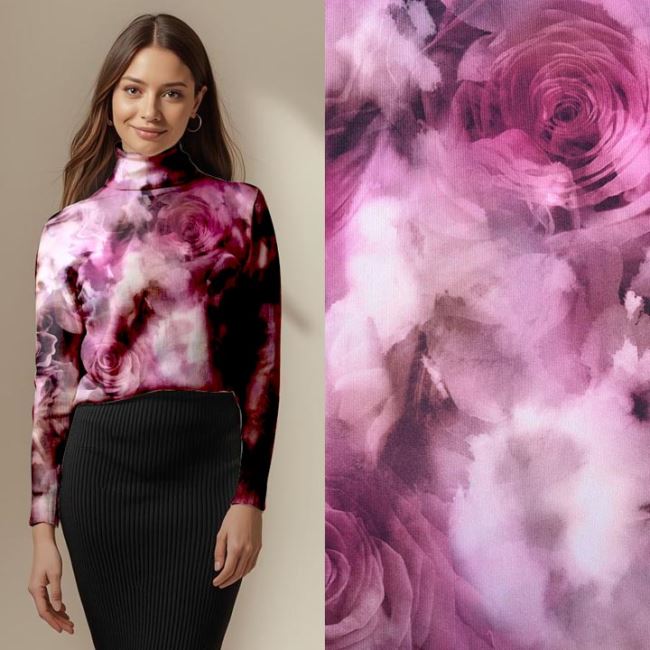 Fine knit fabric with digital flower print SMT-SC5011F