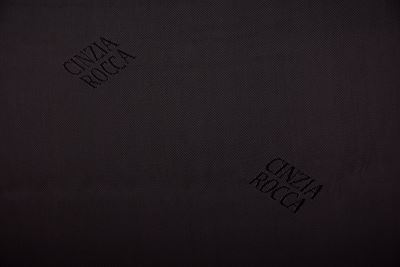 Polyester lining in black with a woven pattern of the inscription PO26 Polyester lining in black with a woven pattern of the inscription PO26