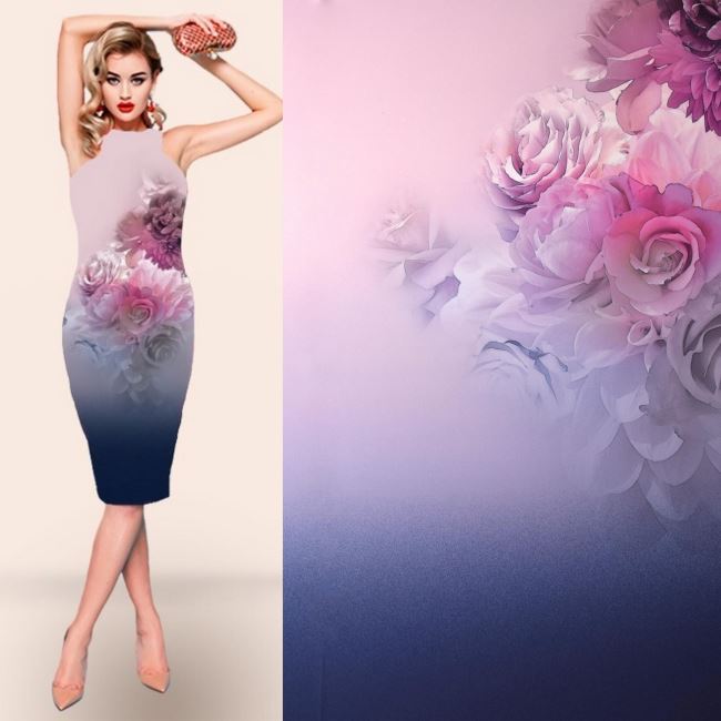 CCAM2424 Digital Flower and Ombre Printed Barbie Elastic Costume Fabric