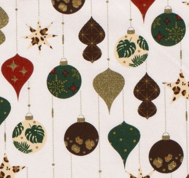 Christmas cotton fabric in cream color with a print of Christmas decorations 18706/051