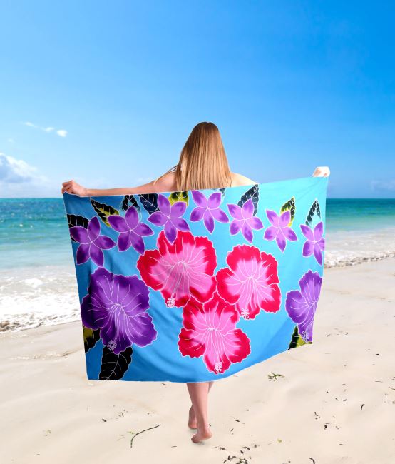 Bali pareo/sarong with coconut clasp with hand painted flower pattern BALI138