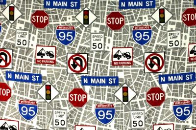 Tapestry decorative fabric with the motif of traffic signs 1005/051 Tapestry decorative fabric with the motif of traffic signs 1005/051