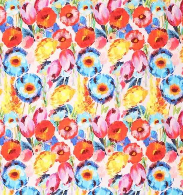 Stretch cotton with a digital print of blooming flowers 20899/425