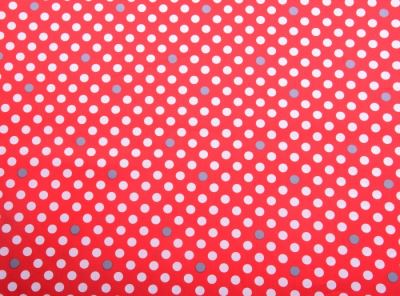 Cotton fabric in red color with polka dots in white and blue color 4086/015