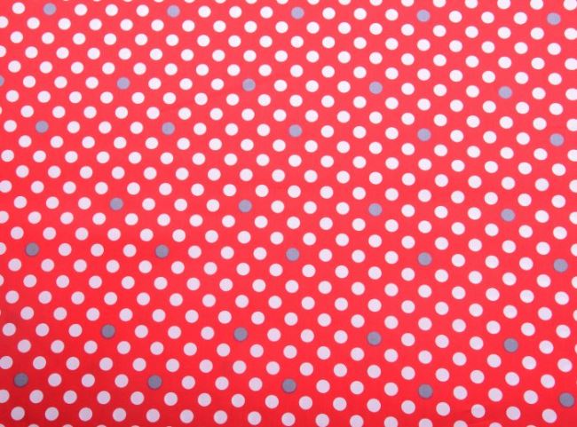 Cotton fabric in red color with polka dots in white and blue color 4086/015