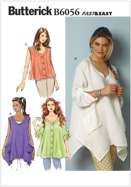Butterick cut for women's tunics in size XSM-MED B6056-Y