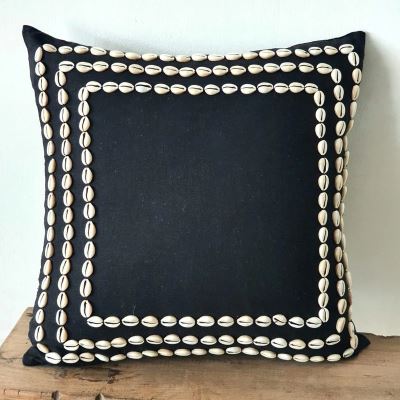 Pillowcase from Bali in black with shells, size 50x50 cm BALI02