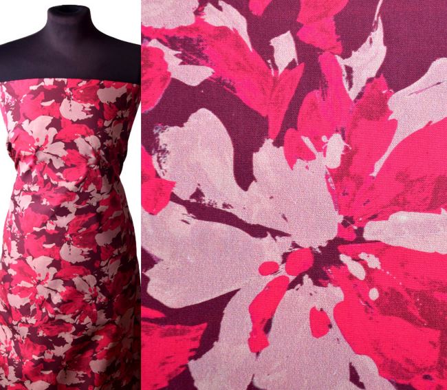 Cotton blouse in burgundy color with a print of abstract flowers 80607/901