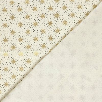Christmas fabric made of cotton in cream color with a print of golden snowflakes 60679/051 (2)