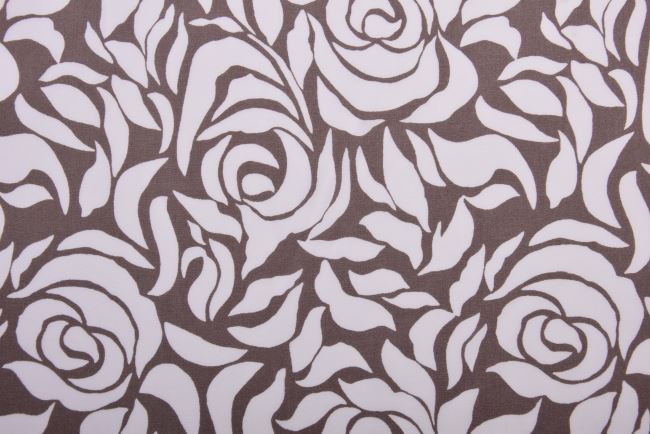 Viscose fabric in grey-brown color with flower print 20151/054