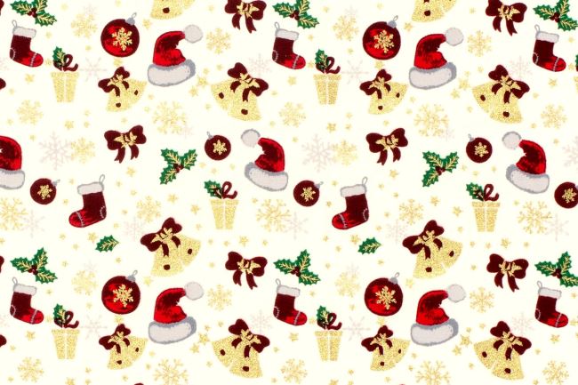 Christmas cotton fabric in cream color with thematic print 22705/051