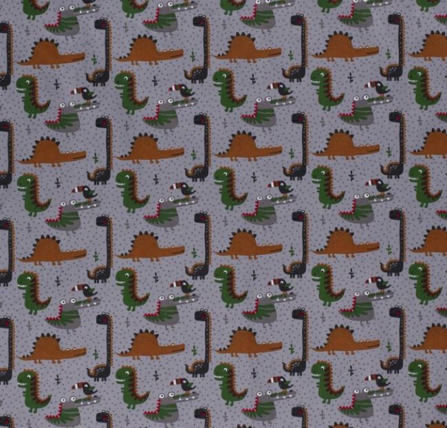 Cotton fabric in gray color with dinosaur print 13105/063