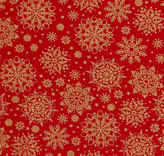 Christmas cotton fabric in red with golden snowflakes print 20712/015