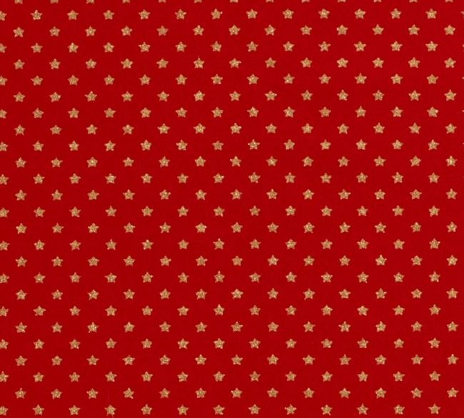 Christmas fabric made of cotton in red color with a print of golden stars 20703/015