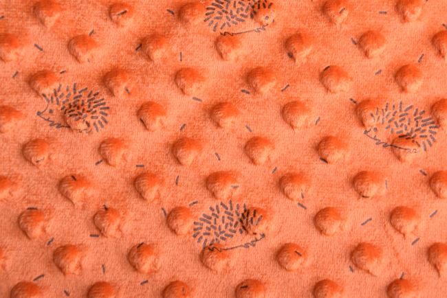 Minky fleece in brick color with hedgehog print 15875/445