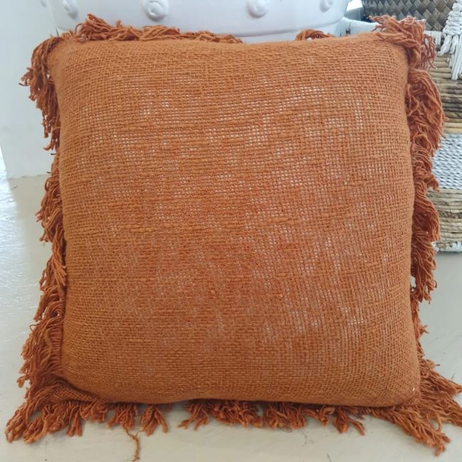 Cushion cover from Bali in brick color with fringes, size 50x50 cm BALI12