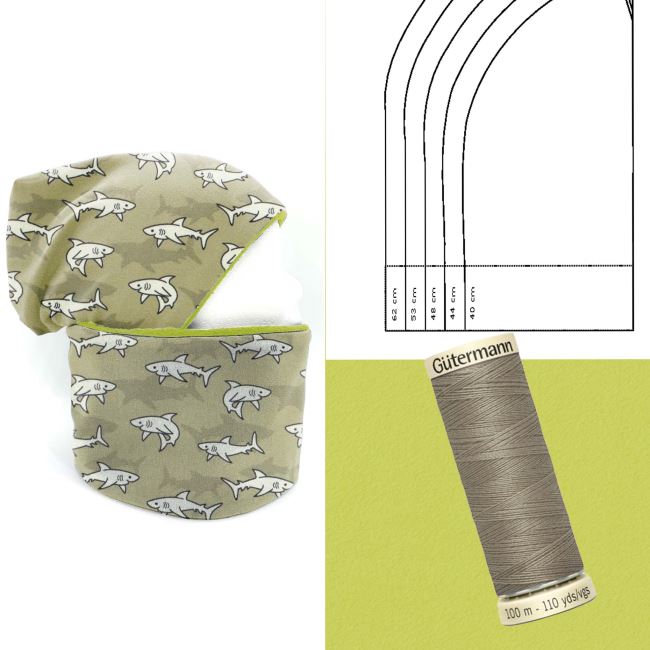 Set for sewing a hat and a neckerchief with a shark print CN006