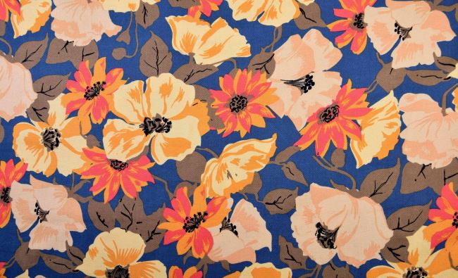 Viscose fabric in blue color with flower print 20072/006