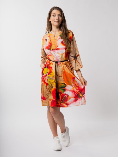 Summer loose dress with flower and butterfly print SAT30