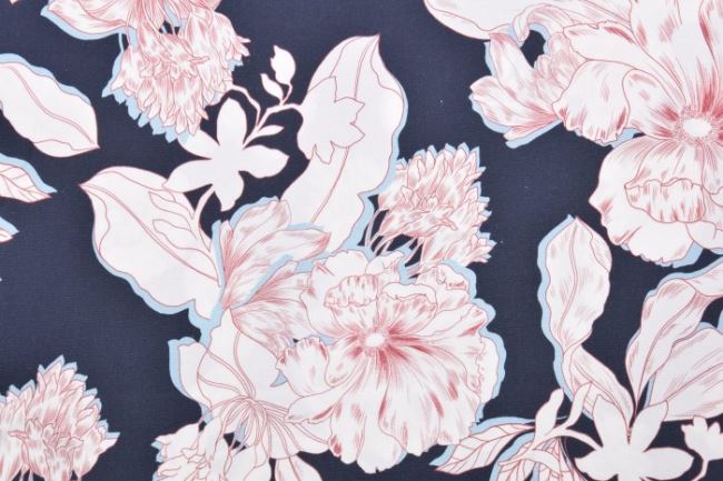Stretch cotton in dark blue with flowers A52