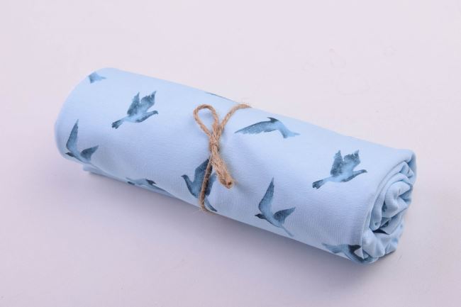 Roll of cotton knit in light blue color with bird print RO18520/003