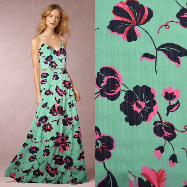Mint color silk with flower print TWS7400
