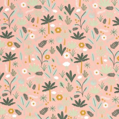 Cotton knit in pink color with leaf print 15653/037 (1)
