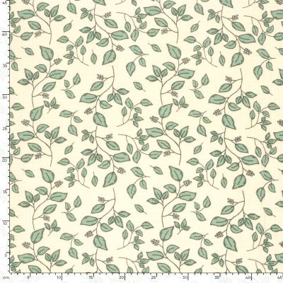Muslin in light beige with a print of leaves and flowers 25322/052 (2)