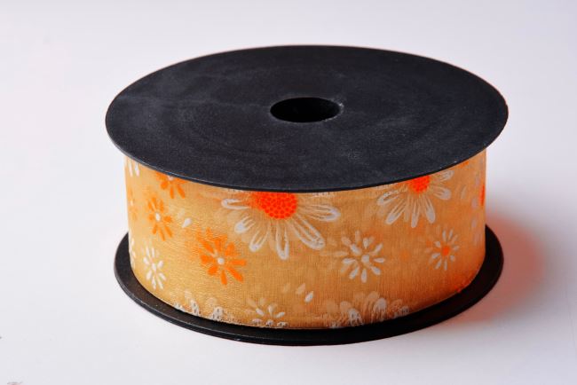 Ribbon in orange color with flowers 4 cm 07282