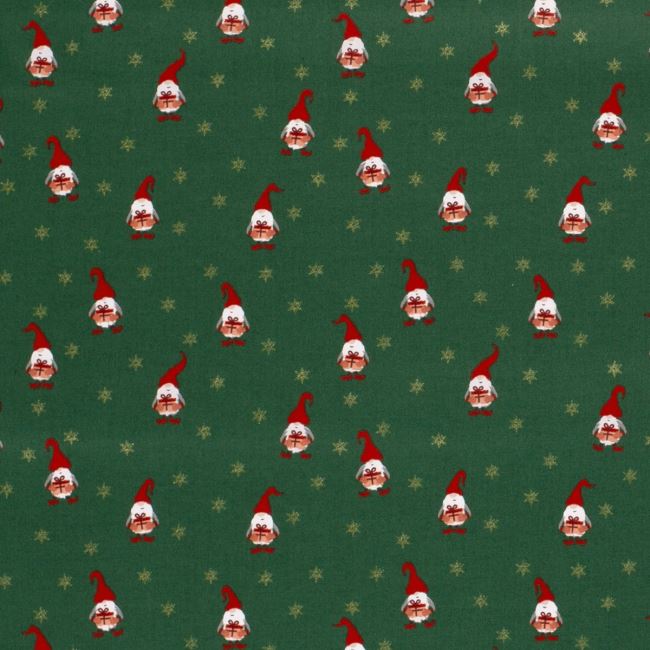 Christmas cotton fabric in green with a print of an elf and stars 20731/025