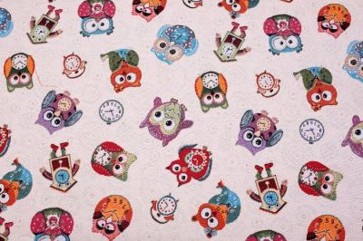 Decorative fabric with a pattern of colorful owls 1140/051 Decorative fabric with a pattern of colorful owls 1140/051