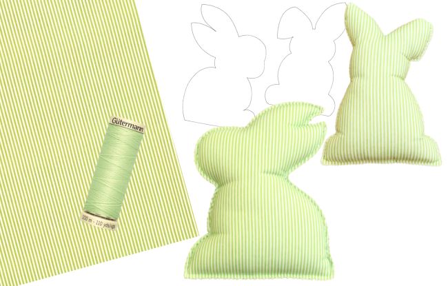 Set for sewing Easter decoration in the shape of a bunny with a print of green stripes SET
