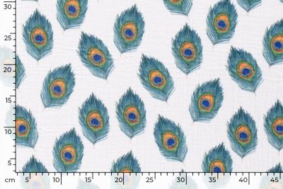 White muslin with digital print of peacock feathers 21536/050 (3)
