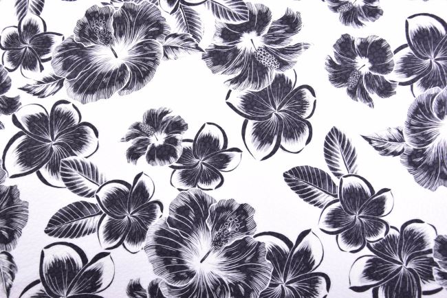 White costume fabric with black flowers MOR011