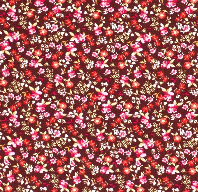 Viscose fabric in wine color with flower print 20159/019