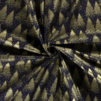 Christmas cotton fabric in dark blue with a print of golden trees 20705/008 (4)