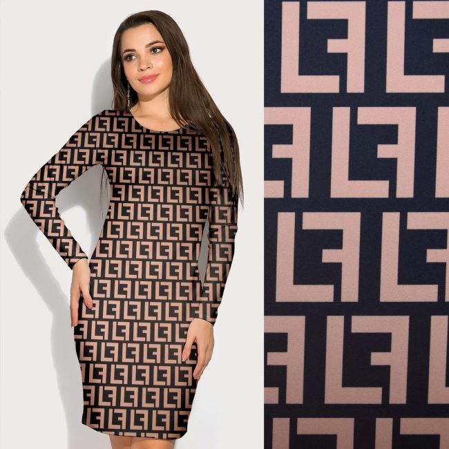 Barbie costume fabric in black with digital geometric print ET1957B